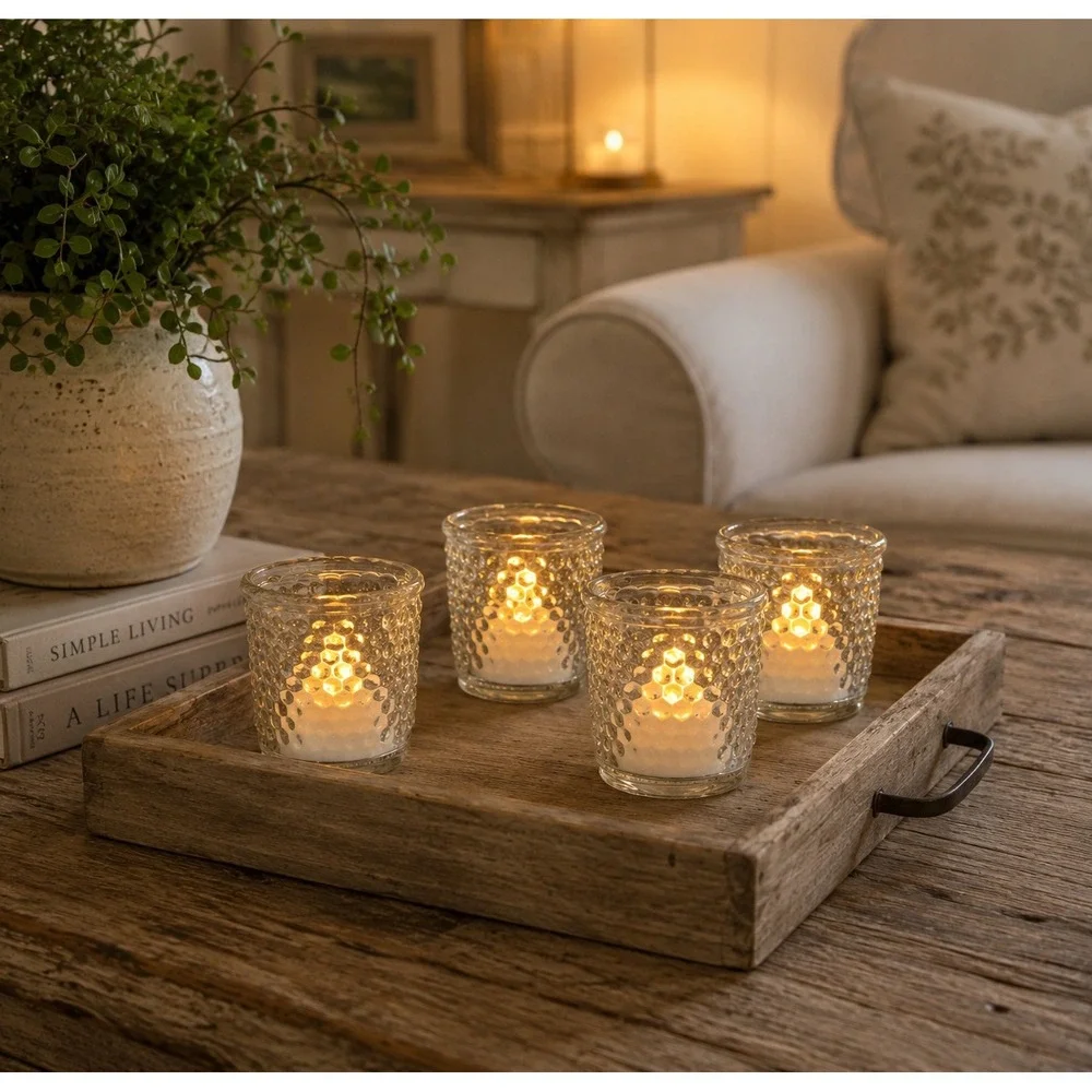 Vintage Hobnail Glass Tealight Candle Holders Clear Votive Set of 4 2.5x2 inch